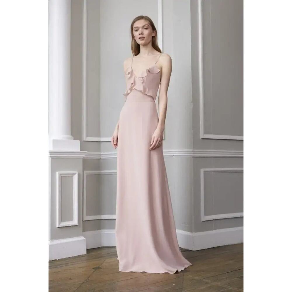 Monique Lhuillier shell pink chiffon ruffle bodice dress size 10